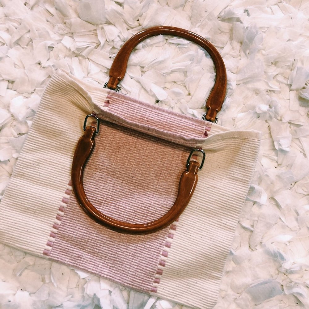 Vintage Pink & White Tote Style Acrylic Handle Bag - Picture 2 of 7